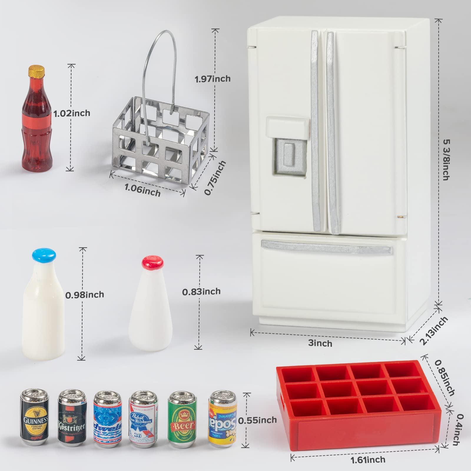 SAMCAMI Dollhouse Furniture Toy Refrigerator - Doll House Furniture Toys for Dollhouse Kitchen - Miniature Dollhouse Furniture 1 12 Scale Incl Toy Fridge, Beer and Other Dollhouse Accessories (White) image
