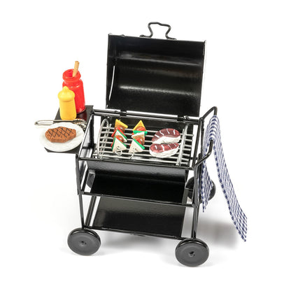 SAMCAMI Dollhouse Furniture Kitchen Grill Set (7 PCS) – Metal Grill, Skewers, Steak and Other Dollhouse Accessories - 1:12 Scale Miniature Dollhouse Decoration (Square Black) image