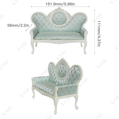 Victorian-style miniature sofa with elegant detailing, perfect for 1/12 scale dollhouse decor and accessories.
