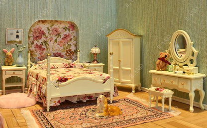 Wooden Dollhouse Bedroom Furniture 1:12 Scale, Mahogany Finish