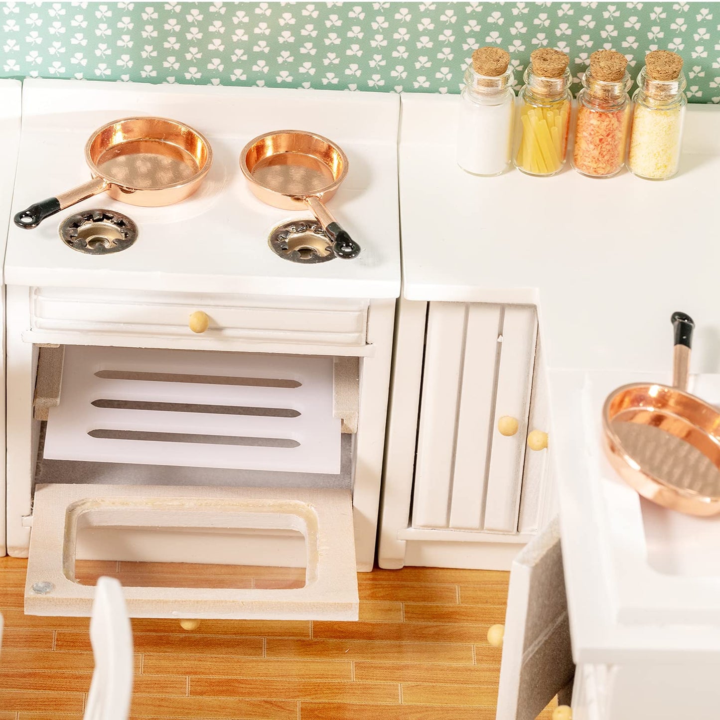 SAMCAMI Wooden Dollhouse Furniture Set - Miniature Dollhouse Furniture 1 12 Scale for Dollhouse Kitchen - Doll House Furniture Toys Incl Kitchen Cabinets, Dining Table, Refrigerator and Others (White) image