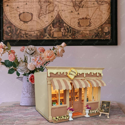 Miniature coffee shop dollhouse with vintage decor and flowers, perfect for crafts and creative projects on a 1/12 scale.