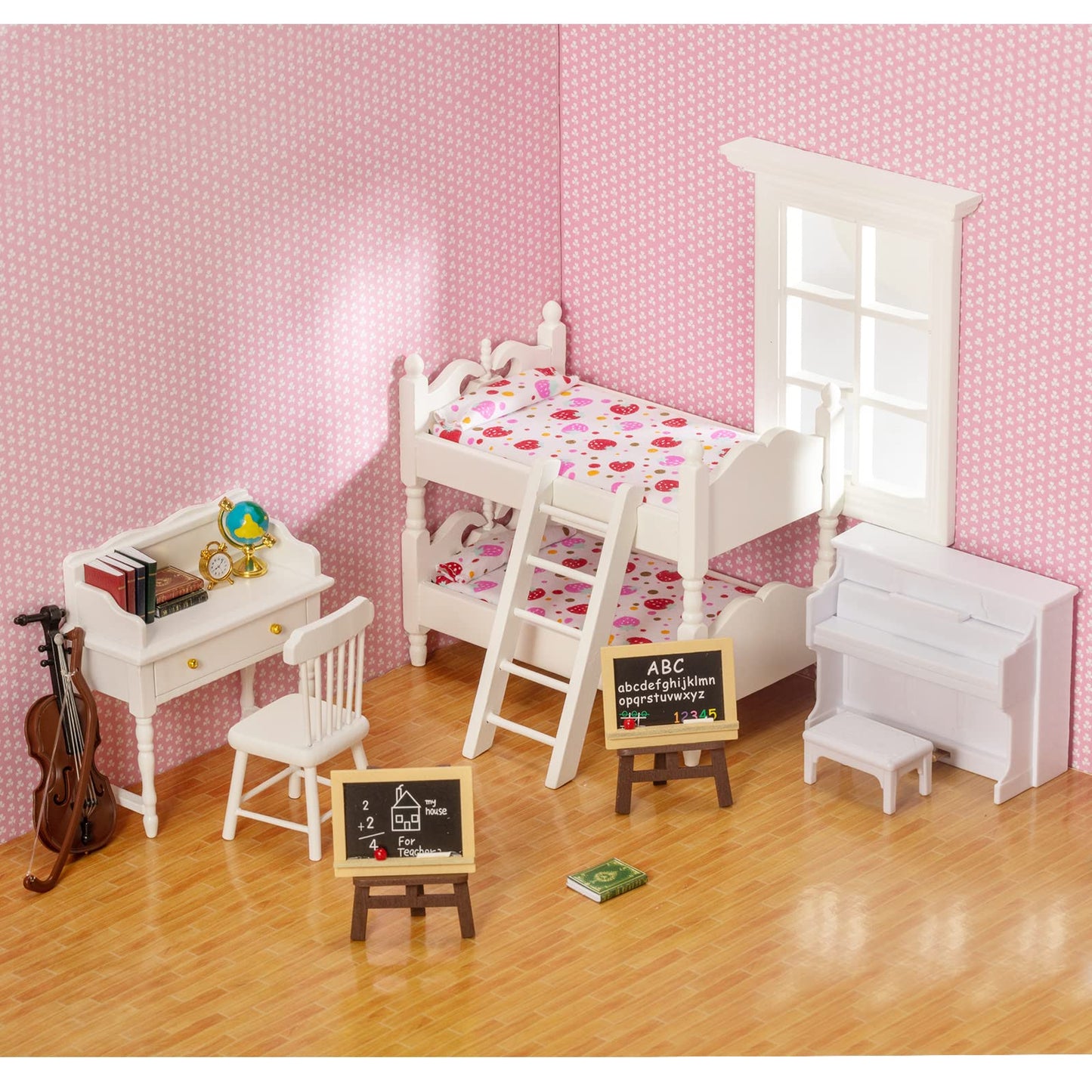 SAMCAMI Miniature Dollhouse Furniture 1 12 Scale - Wooden Dollhouse Bed Set - Doll House Furniture Toys Incl Doll Bed, Desk, Books, blackboards and Other Dollhouse Accessories image