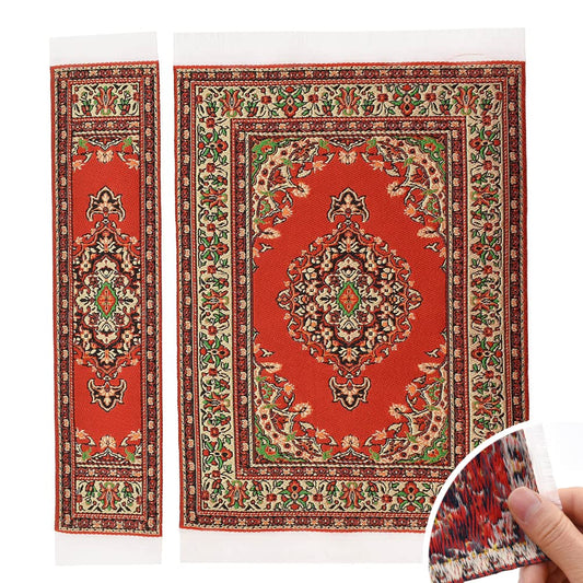 iLAND Miniature Dollhouse Accessories of Woven Dollhouse Rug 9.4” x 5.7” 9.2" x 1.8" for Dollhouse Furniture on 1/12 Scale and Dolls 3” - 12” (2pcs Spring) image