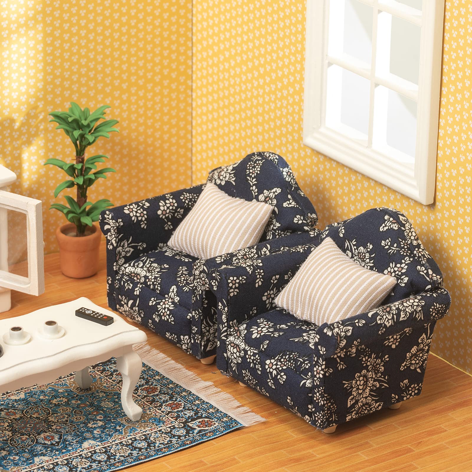 SAMCAMI Miniature Dollhouse Furniture 1 12 Scale - Wooden Dollhouse Furniture Set for Dollhouse Living Room - Doll House Furniture Incl Sofa, TV Cabinet, Coffee Table and Other Accessories (White) image