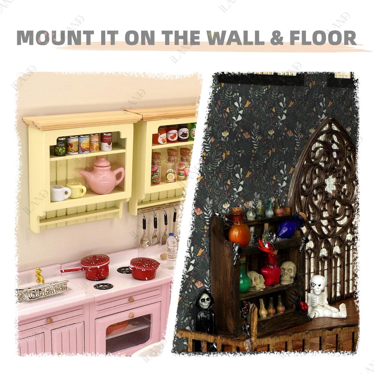 Miniature Wooden Dollhouse Cabinets 1:12 Scale, 2 Pieces