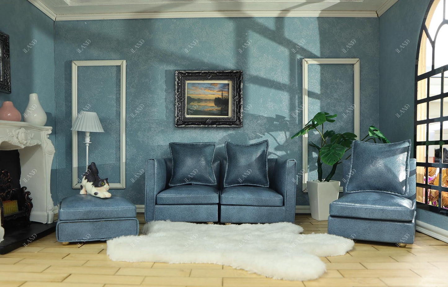 Dollhouse Miniature Sectional Sofa Set for 1:12 Scale