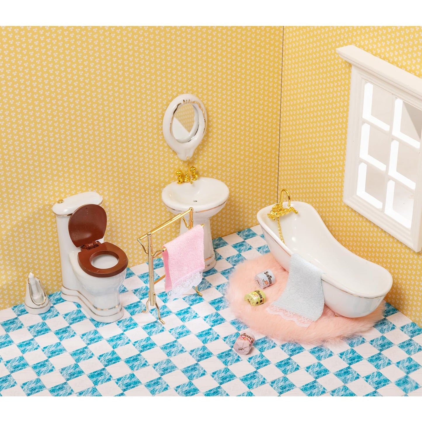 SAMCAMI Miniature Dollhouse Accessories Fluffy Rugs 4Pcs, Mini Dollhouse Accessories 1 12 Scale (Round) image