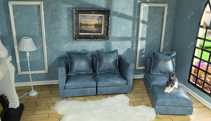 Dollhouse Miniature Sectional Sofa Set for 1:12 Scale