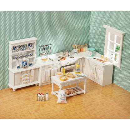 SAMCAMI Wooden Dollhouse Furniture Set - Miniature Dollhouse Furniture 1 12 Scale for Dollhouse Kitchen - Doll House Furniture Toys Incl Kitchen Island, Cabinet, Tea Cup Set and Other Accessories image