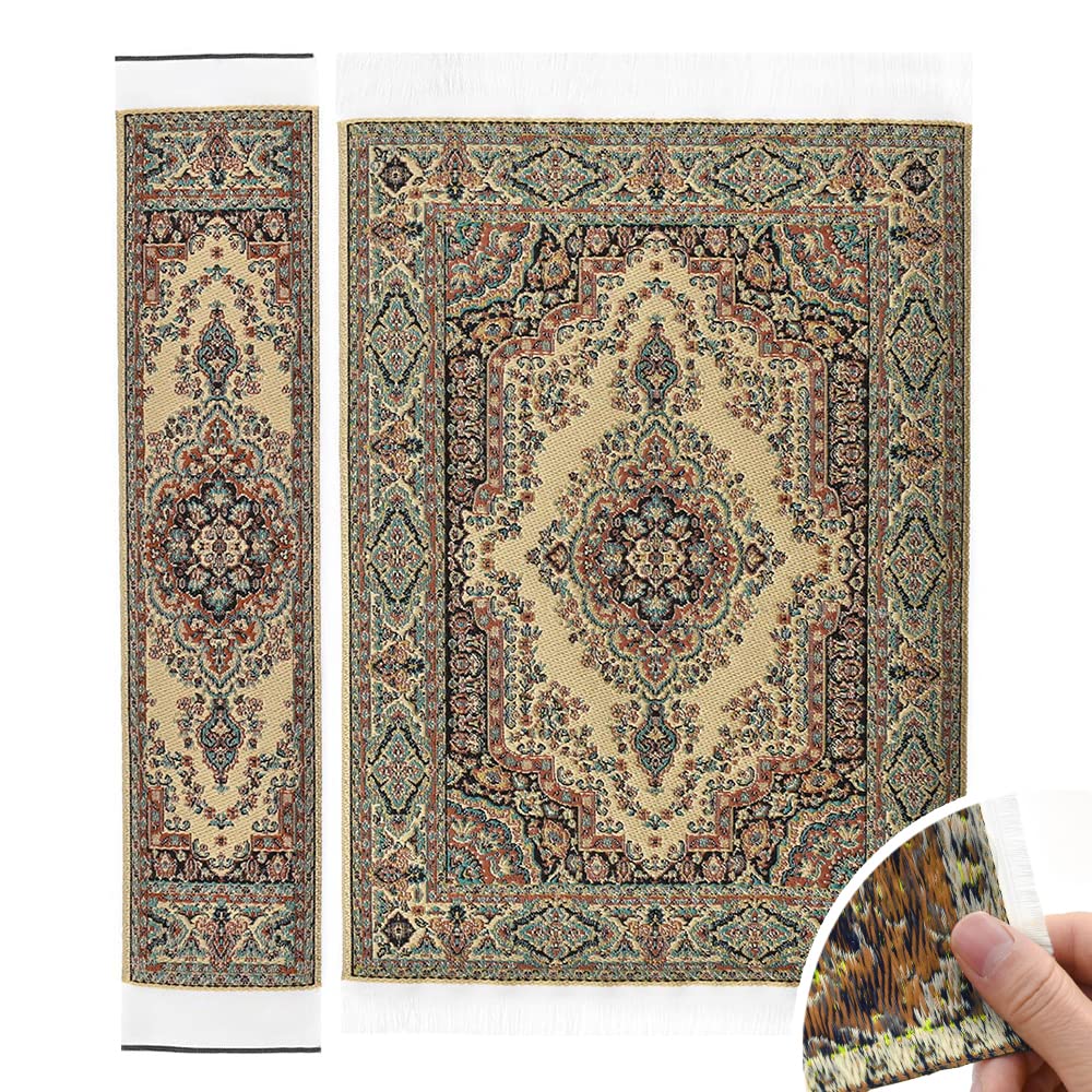 iLAND Miniature Dollhouse Accessories of Woven Dollhouse Rug 9.4” x 5.7” 9.2" x 1.8" for Dollhouse Furniture on 1/12 Scale and Dolls 3” - 12” (2pcs Spring) image
