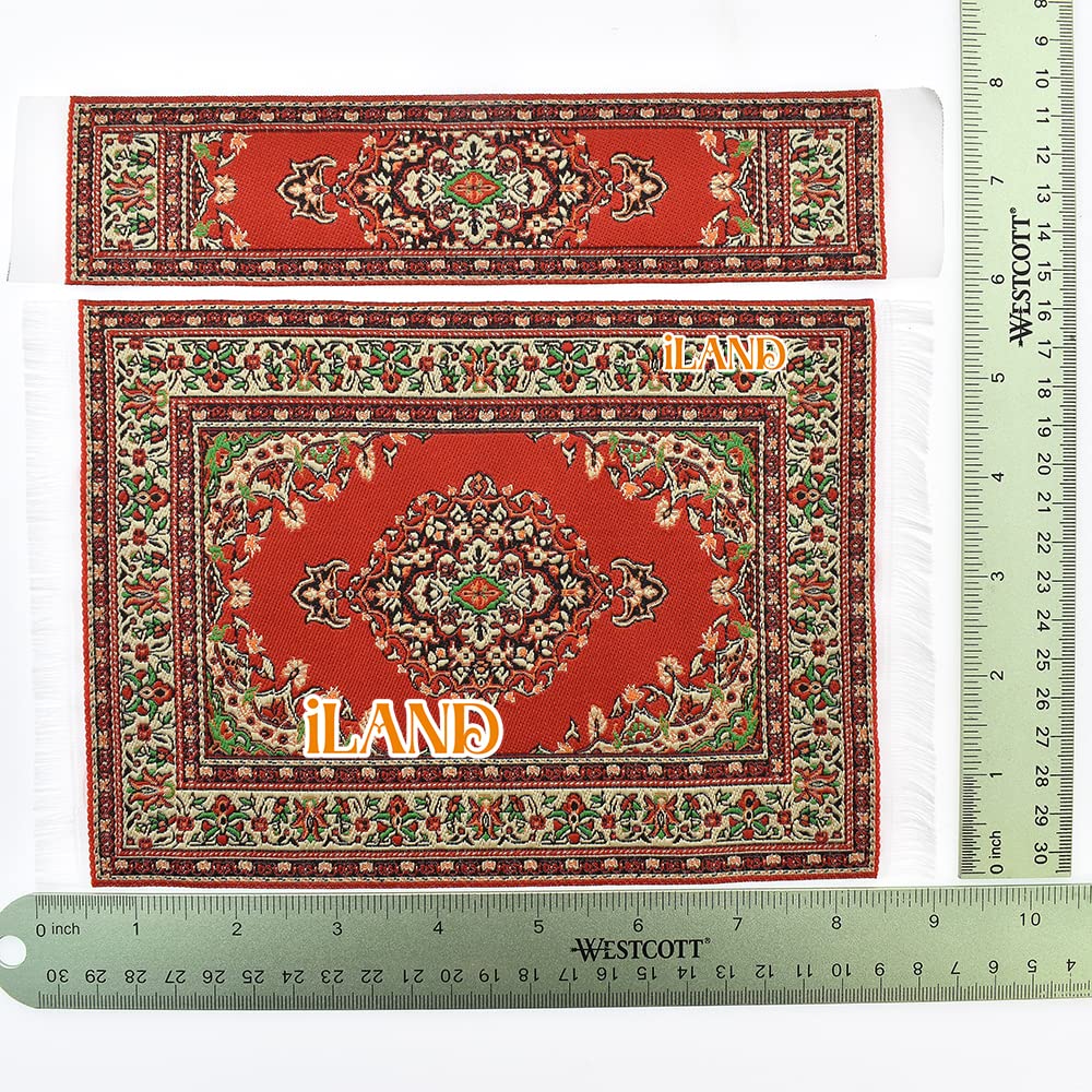 iLAND Miniature Dollhouse Accessories of Woven Dollhouse Rug 9.4” x 5.7” 9.2" x 1.8" for Dollhouse Furniture on 1/12 Scale and Dolls 3” - 12” (2pcs Spring) image