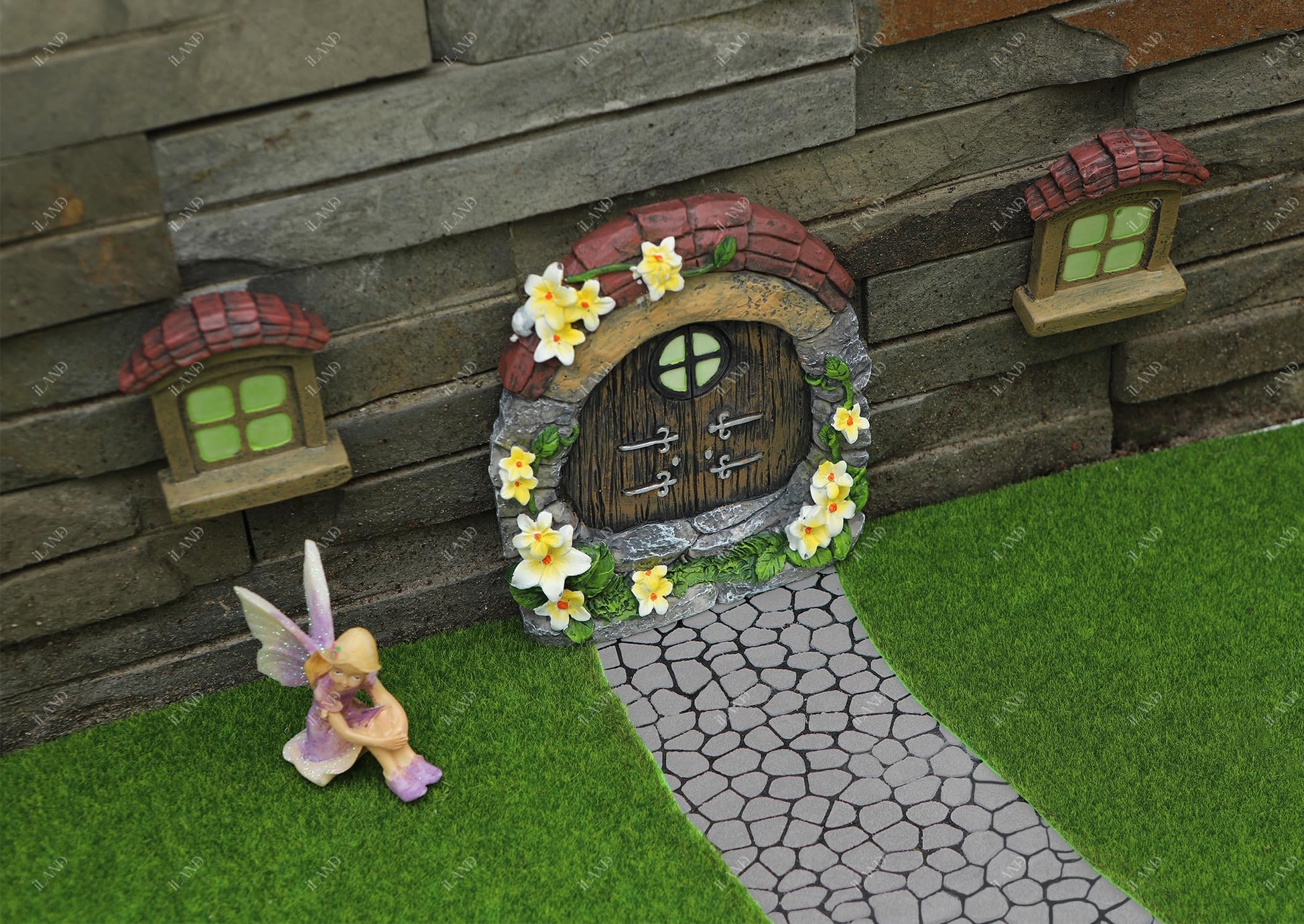 iLAND Dollhouse Accessories Miniature Bricks Stones 3D Wall DIY Set for Miniature Building, Mini Bricks Wall Template for Diorama Supplies & Fairy Garden Décor image