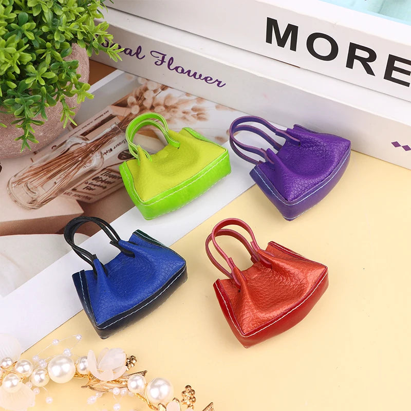 Colorful Miniature Dollhouse Handbag Collection with vibrant hues, perfect for accessorizing dollhouse decor.