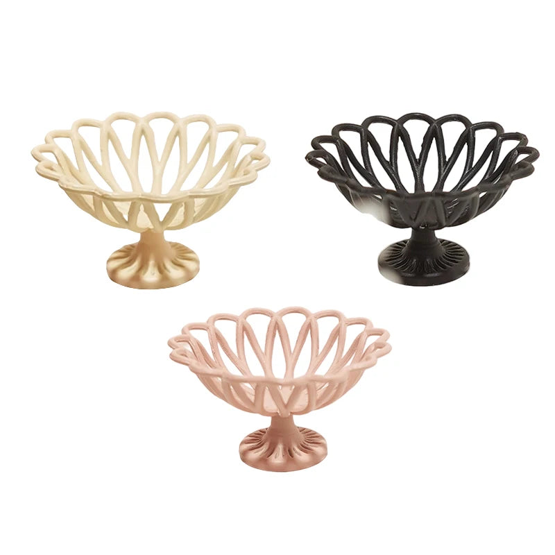 Elegant 1:12 dollhouse miniature decorative bowls in ivory, black, and pink, perfect for enhancing dollhouse decor.