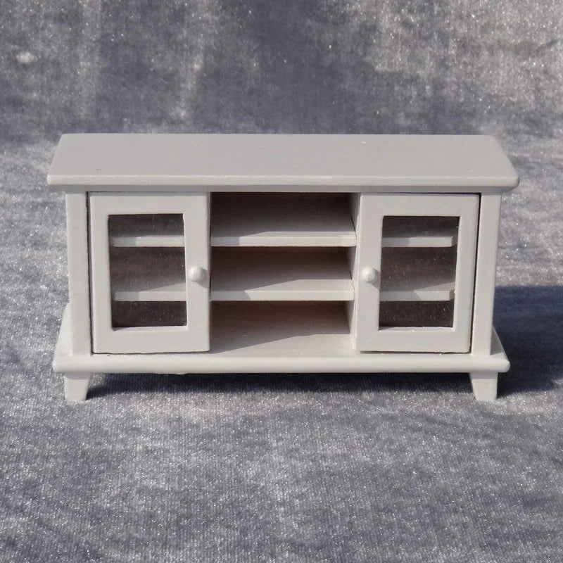 Gray Miniature Wooden TV Stand for Dollhouses image