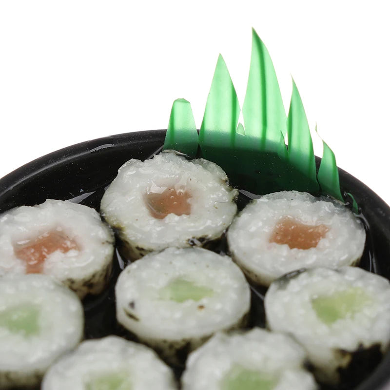 Miniature sushi rolls with realistic seaweed garnish, perfect for a dollhouse Japanese sushi set display.